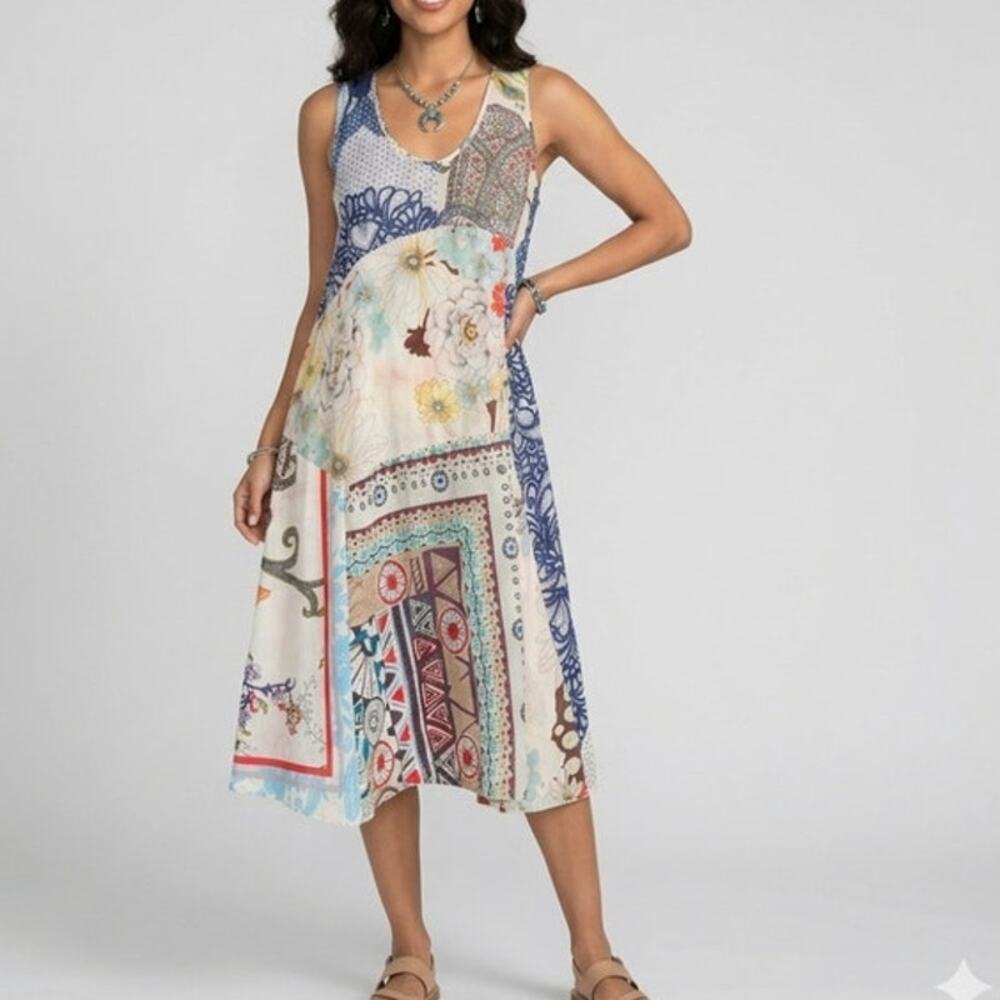 Johnny Was Silk Patchwork Floral Mixed Print Dress XS Festival Lightweight boho - Picture 8 of 8